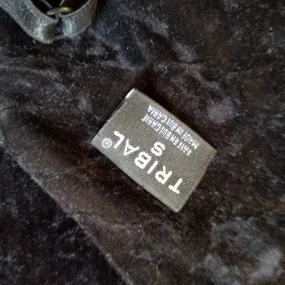 Black Crushed Velvet Tank Top with Lace Edging - Picture 2 of 3